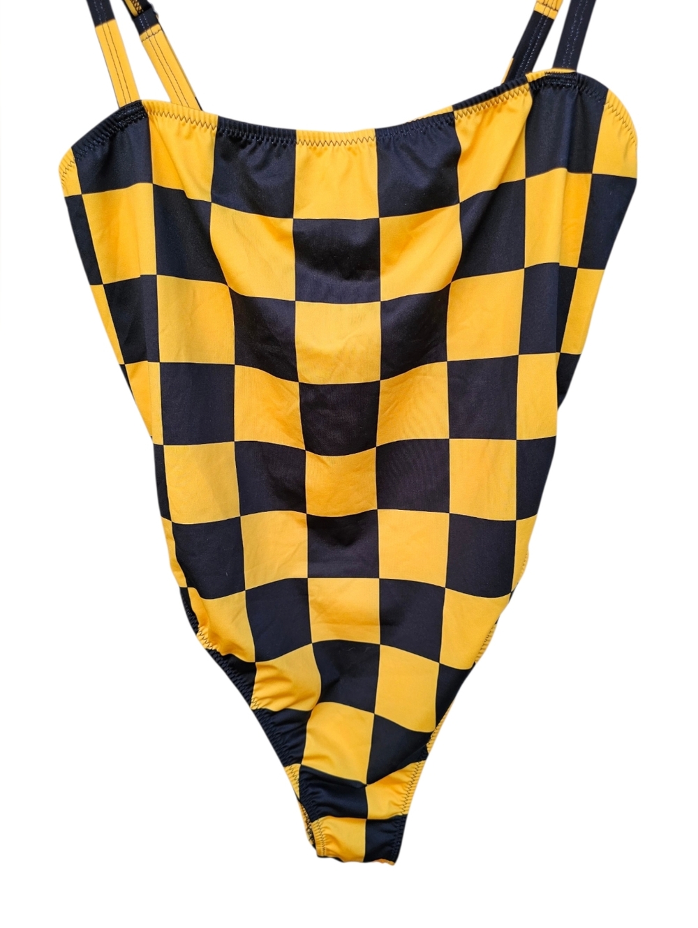 NWT Solid & Striped X Re/Done Yellow Black Checkerboard One-Piece Swim Suit - Picture 4 of 8